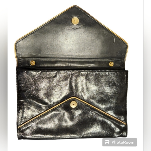 Black Envelope Clutch with Gold piping and Removable Straps. - Picture 2 of 4